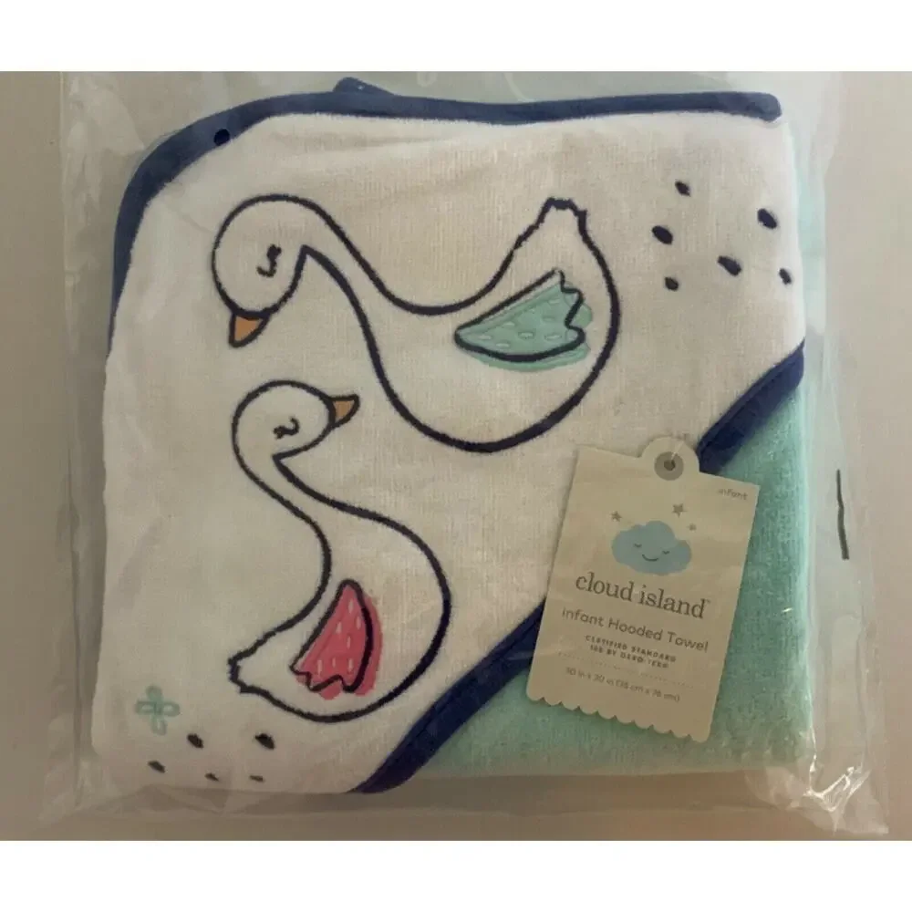 Hooded Bath Towel Cloud Island Baby Infant Soft Cotton - Victory Blue Swans. NWT